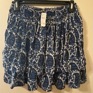 NWT Silk Derek Lam 10 Crosby Blue Paisley Tiered Mini Skirt Party Boho Luxury